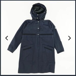 Bernardo Womens Blue Hooded Raincoat Zip Pockets Collar Jacket Size L